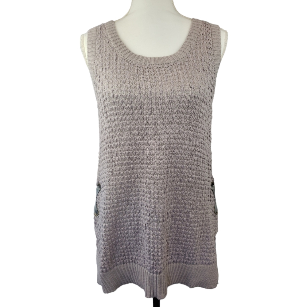 Easel Umgee Size Medium Open Knit Tunic Tank/Vest Gray Lace Up Detail